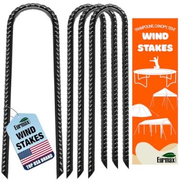 Imagem de Eurmax Estacas de estacas de trampolins dos EUA, estaca de vento, 30,5 cm, estaca de segurança, âncora de solo de aço galvanizado, estacas de vento, pacote com 4 (preto)