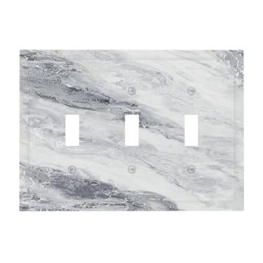 Imagem de Naiqadnehz Placa decorativa para interruptor de luz, branco, cinza, textura de mármore, padrão de pedra, placa de parede de 3 grupos, capa de tomada elétrica para decoração de quarto e casa