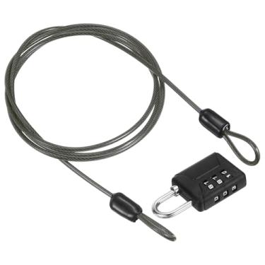 Imagem de PATIKIL Cabo de aço de segurança de 1 m (100 cm) com trava de combinação de 3 dígitos, 1 conjunto de cadeado de viagem revestido de PVC corda de arame de segurança laço duplo para mala de bagagem