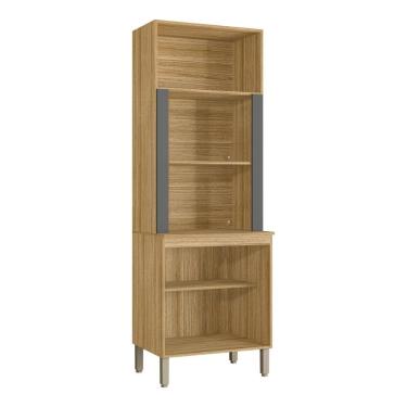 Imagem de Armário Cozinha Paneleiro Duplo Forno Microondas Kits Paraná Freijó Gris