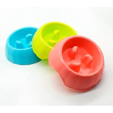 Imagem de Comedouro Slow Feeder para Cães e Gatos, Tigela Antiderrapante em ABS, 360ml, Azul, Verde e Rosa, 18x14cm