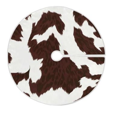 Imagem de Blueangle Saia de árvore de Natal com textura de couro de vaca marrom e branco de 90 cm - poliéster macio e resistente a rugas, decoração de férias para festas de Natal, árvore festiva e decoração de