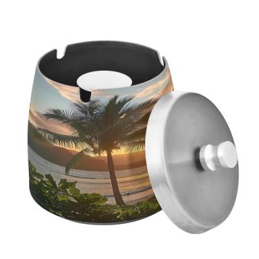 Imagem de Blueangle Cinzeiro de coqueiros com tampa para cigarros, à prova de vento/chuva, aço inoxidável, sem fumaça, inodoro, cinzeiro para uso interno ou externo (101)