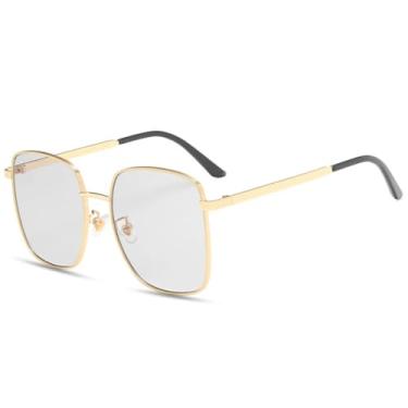 Imagem de JRLLFD Óculos de sol versáteis com armação de metal para mulheres e homens, luxo, ar livre, direção, pesca, UV400 (cinza claro dourado)