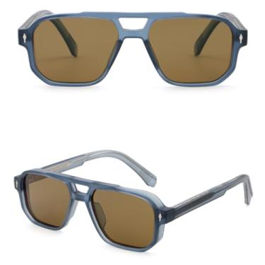 Imagem de VFDHN Óculos de Sol Retrô Polarizados Masculinos em Acetato CP com Ponte Dupla para Mulheres, para Dirigir, Marrom e Cinza (4)