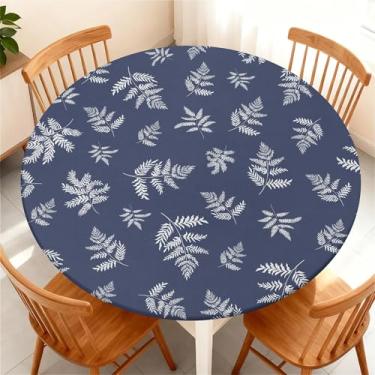Imagem de Yesad Toalha de mesa redonda com borda elástica para mesa redonda de até 114 a 122 cm, capa de mesa impermeável para acampamento, interior, exterior, férias, verão, samambaia