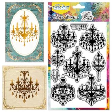 Imagem de CHGCRAFT Lustres ornamentados vintage, carimbos transparentes, candelabros de cristal, padrão de velas, selo de selo de silicone para fazer scrapbooking e fazer cartões, decoração de artesanato de