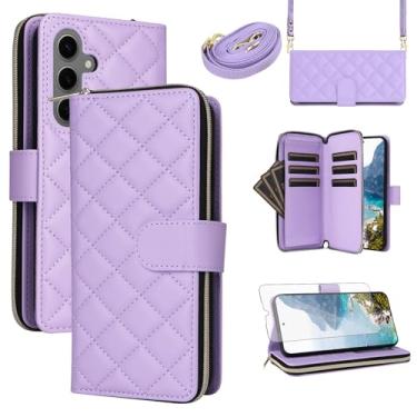 Imagem de Asuwish Capa de telefone para Samsung Galaxy S25 Plus S25+ 5G capa carteira com protetor de tela de vidro temperado alça porta-cartão suporte PU zíper celular S25Plus 25S + S 25 25+ SM-S936U mulheres