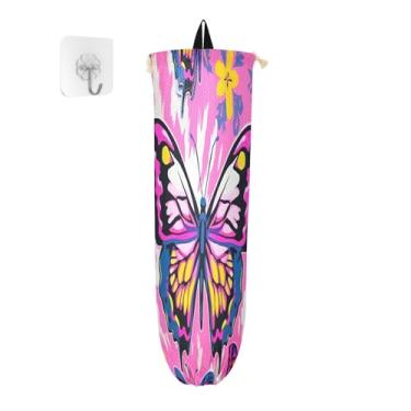 Imagem de Wassud Pacote com 2 porta-sacos plásticos de borboleta colorida, suporte de parede para sacola de mercearia, armazenamento de cozinha para decoração de despensa de cozinha em casa