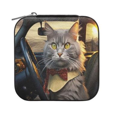 Imagem de Wassud Caixa de joias pequena para viagem para dirigir gatos, mini organizador portátil de couro PU, brincos de armazenamento quadrado, colar, pulseiras, joias para mulheres, meninas, senhoras, noiva