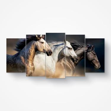 Imagem de quadro decorativo mdf cavalos selvagens 5 pecas 130x60 cm decoracao parede arte animal natureza impressao estilo moderno elegante