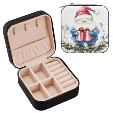 Imagem de Wassud Estojo de joias de viagem de gnomo fofo em aquarela para mulheres, meninas, senhoras, noiva, mini organizador de joias de couro PU, caixa quadrada de armazenamento de joias para brincos, anéis