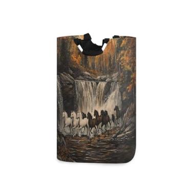 Imagem de xigua Cavalos correndo grande cesto de roupa suja com alça, cesto de roupas dobrável para organização de brinquedos e roupas no quarto, banheiro e lavanderia