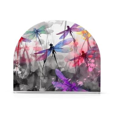 Imagem de Wassud Porta-guardanapos de acrílico libélulas coloridas, dispensador de guardanapo de papel moderno em forma de U para mesa, cozinha, sala de jantar, bancada 1 peça (comporta 50-60 guardanapos)