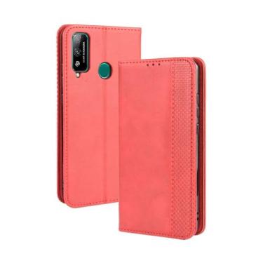 Imagem de Capa flip de couro para HUAWEI Honor Play 4T,Flip magnético retro,Caso de telefone de couro PU,Design de carteira com 3 slots de cartão e 1 clipe de dinheiro -Red