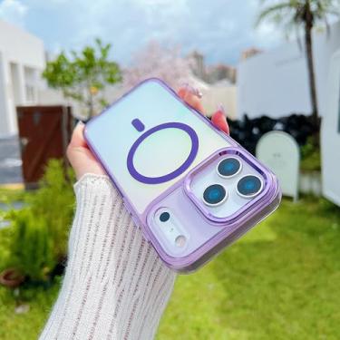 Imagem de Capa magnética transparente com efeito degradê a laser, resistente a impactos, para iPhone 17 Air, 16, 15, 14 Plus, 13, 12, 17 Pro Max e 16e (para iPhone 16e/Roxa)