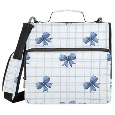 Imagem de Burbuja Pasta de fichário xadrez com zíper e laço com 3 anéis com lixa expansível e alça de ombro serve para laptop de 13 polegadas, vários bolsos para trabalho de escritório