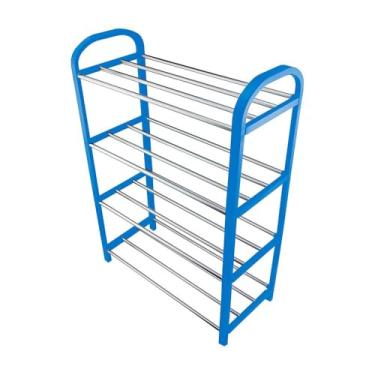 Imagem de Sapateira Organizadora Desmontável Azul, 6 Pares, Estante para Sapatos com 4 Níveis