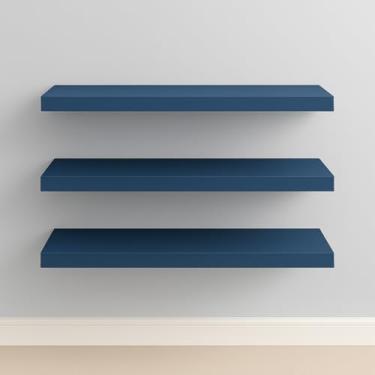 Imagem de Kit 3 Prateleiras 30cm MDF Luxo - Nichos para Sala, Cozinha, Quarto e Banheiro com Kit de Instalação Incluso(Azul Secreto)