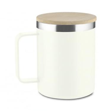 Imagem de Caneca 400ml Térmica Parede Dupla Branca com Tampa de Bambu