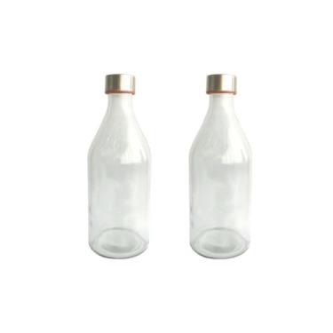 Imagem de Garrafa de Vidro Transparente 1 Litro com Tampa Inox Água Suco Chá Geladeira Hérmetica(2)