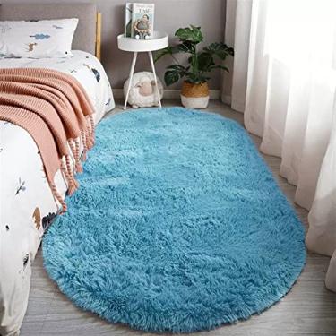 Imagem de Reyox Tapete oval macio e fofo, tapete felpudo de pelúcia para sala de estar, quarto, decoração de casa, azul claro, 5 x 8 metros