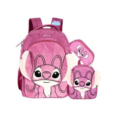 Imagem de Kit Lilo Stitch Mochila Costas + Lancheira + Estojo Pelúcia - Luxcel