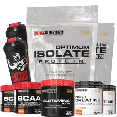 Imagem de Kit 2x Optimum Isolate Protein 2kg + 2x Bcaa100g+ 2x Creatina100g + Glutamina 500g + 2x Coqueteleira - Bodybuilders