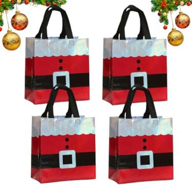 Imagem de 4 peças de sacolas fofas de presente de Natal não tecidas – Ideal para carregar festas, presentes em aniversários, aniversários, batismos e Natal para presentes de Natal, doces, bugigangas (Papai Noel