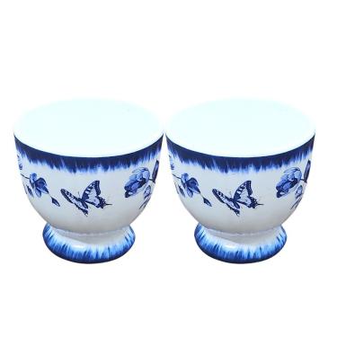 Imagem de Jogo 2 Mini Bowl Com Pé De Cerâmica Demoiselle Scalla Branco E Azul Borboletas 9x8cm