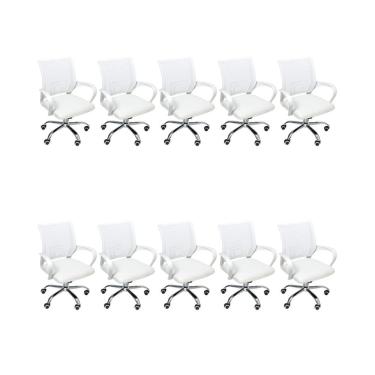 Imagem de Kit 10 Cadeiras de Escritório Begonia Ergonômico Branco