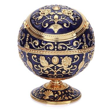 Imagem de Cinzeiro à prova de vento K COOL com tampas cinza de cigarro portátil de metal para uso externo e interno estampa de mão bom presente para homens e mulheres (verde e azul marinho), Azul marinho, 1