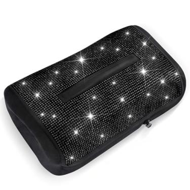 Imagem de Porta-lenços para carro com diamantes brilhantes, capa de caixa de lenços de tamanho pequeno para armazenamento no carro serve para 100-150 lenços de tamanho normal, adequado para lenços de 20 x 11,4