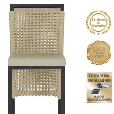 Imagem de 8 Banquetas Em Alumínio Roma Preta Corda Náutica Tecido 7 Rami