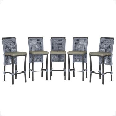 Imagem de 5 Banqueta Em Alumínio Roma Preta Corda Náutica Tecido 8 Prata