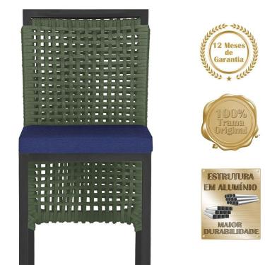 Imagem de 2 Banqueta Em Alumínio Roma Preta Corda Náutica Tecido 10 Verde