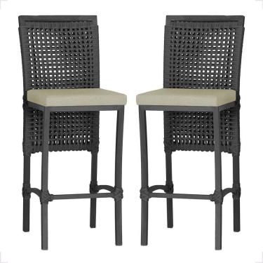 Imagem de 2 Banqueta Em Alumínio Roma Preta Corda Náutica Tecido 7 Preta