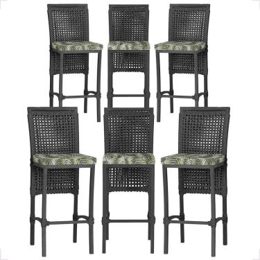 Imagem de 6 Banqueta Em Alumínio Roma Preta Corda Náutica Tecido 5 Preta