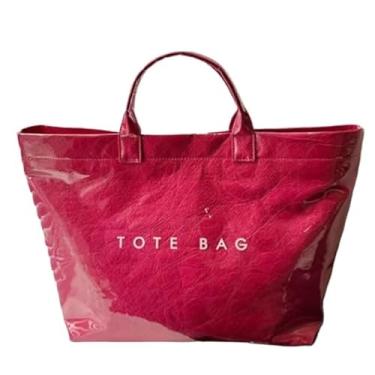 Imagem de EFDNK-HB Sacolas femininas de PVC cor sólida simples lazer ao ar livre bolsa de grande capacidade para trabalho, Vermelho rosa, One Size