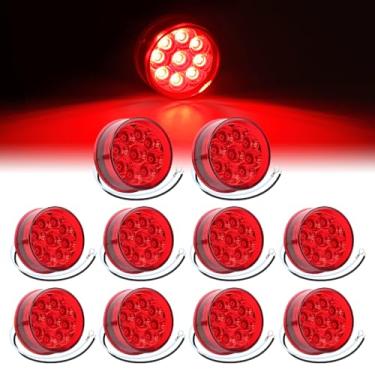 Imagem de TMH 10 mini marcadores laterais redondos de 5 cm, luzes vermelhas com refletores, luzes de folga de 9 LEDs, trança de arame selada à prova d'água para trailer, caminhão, furgão, barco, pick-up, 12 V