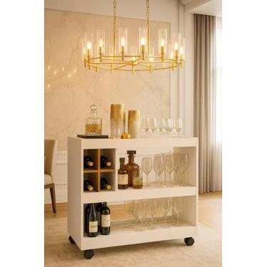 Imagem de Rack Aparador Com Adega e Rodízios Ubatuba 2 Ambientes Cores - MJM Cas