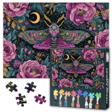 Imagem de 1000 Piece Jigsaw Puzzle for Adults Mystical Moths and Botanical Florals Enchanted Night Garden Pattern Intricate Design Puzzle Art for Mindfulness and Relaxation 27.5x19.7 Inch