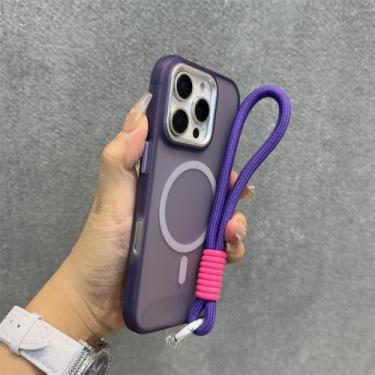 Imagem de Capa fina fosca de luxo para iPhone 13, 11, 12, 14, 15, 16 Pro Max Plus, com estampa de pneu, à prova de choque e alça de pulso, roxa, para iPhone 13