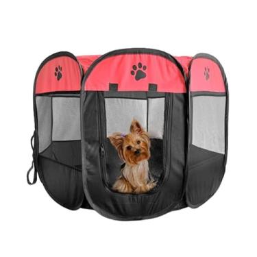 Imagem de Cercado Delimitador Dobrável Casinha Tenda Canil para Pet, Poliéster e Aço Carbono, 73x73x43cm, Portátil, Lavável, para Animais de Pequeno Porte Cachorro Gato Dog Doguinho Preto e Vermelho Tamanho P