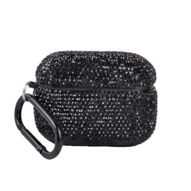 Imagem de Capa Diamond AirPods Pro 3 (2025), capa rígida brilhante brilhante com cordão de metal, compatível com AirPods Pro 3ª geração, capa protetora à prova de choque (preto)