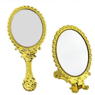 Imagem de Espelho de Mão Princesa para Maquiagem, Decoração Vintage Provençal Dourado Prata, para Festa - Lembrancinha, Presente, Decoração de Quarto ou Mesa, 20x9 cm(Dourado,3)