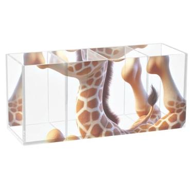 Imagem de TSENQUE Girafa Yoga Suporte de lápis engraçado para mesa com estampa de animais fofos de escritório, porta-canetas de acrílico para armazenamento de lápis