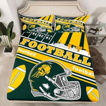 Imagem de Feelyou Jogo de lençol casal de futebol americano Green Bay, para fãs de futebol americano, mulheres, homens, cidade, rúgbi, esportes, decoração de quarto de crianças
