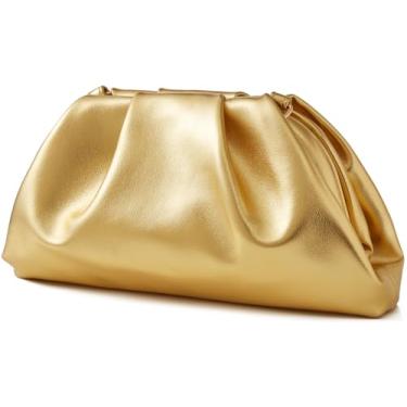 Imagem de Munansli Bolsa clutch feminina, bolsa de ombro de corrente destacável, bolsa transversal de bolinho de massa, bolsa de viagem noturna em nuvem., Ouro metálico