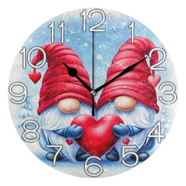 Imagem de Relógio de parede analógico decorativo divertido alimentado por bateria para quarto e cozinha, decoração de parede retrô moderna art deco lindos gnomos de dia dos namorados, 25 cm, ponteiros pretos